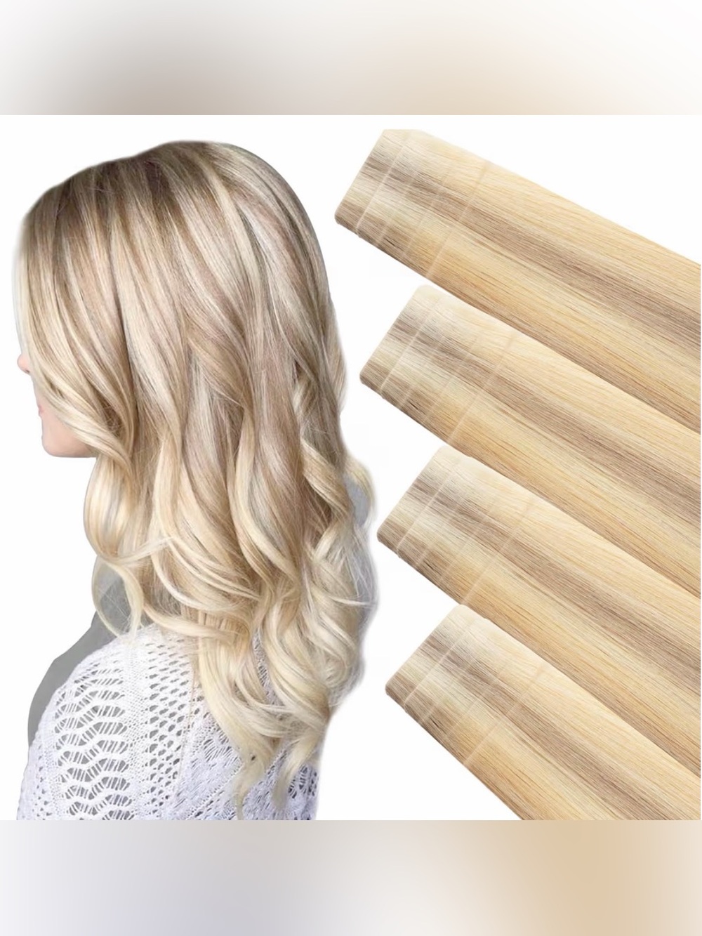 22” Blonde Highlights #18-22 Human Hair Invisi Edge Tape in Extensions it#TC5